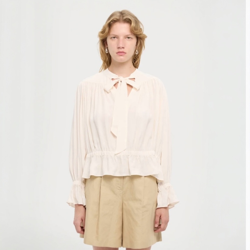 New NWT The Kooples Cream Tie-Neck Blouse.  Size French 1 / US S but fits roomy